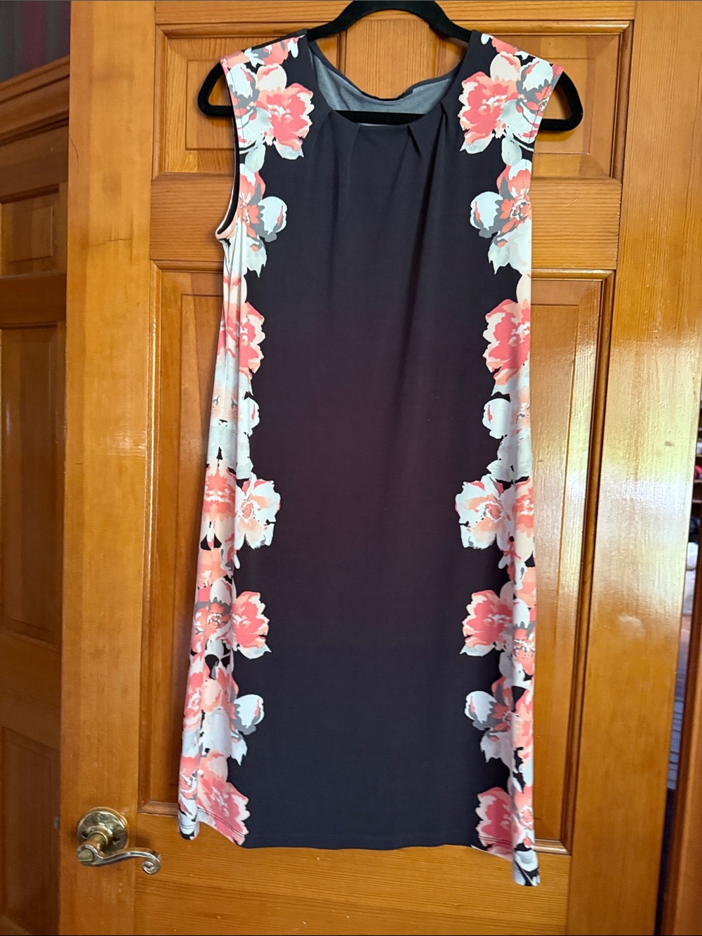 Apt. 9 Black Midi Dress with Coral and White Floral Side Panels